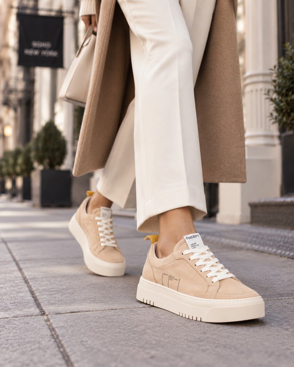 Oncept London Latte Platform Leather Sneakers Womenβs 6.5 Neutral Luxe Casual